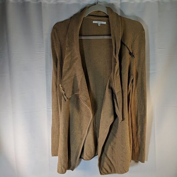 Alfred Sung Full Zip Sweater Womens M Medium Tan Beige Brown Cowl Long Sleeve - Picture 8 of 14